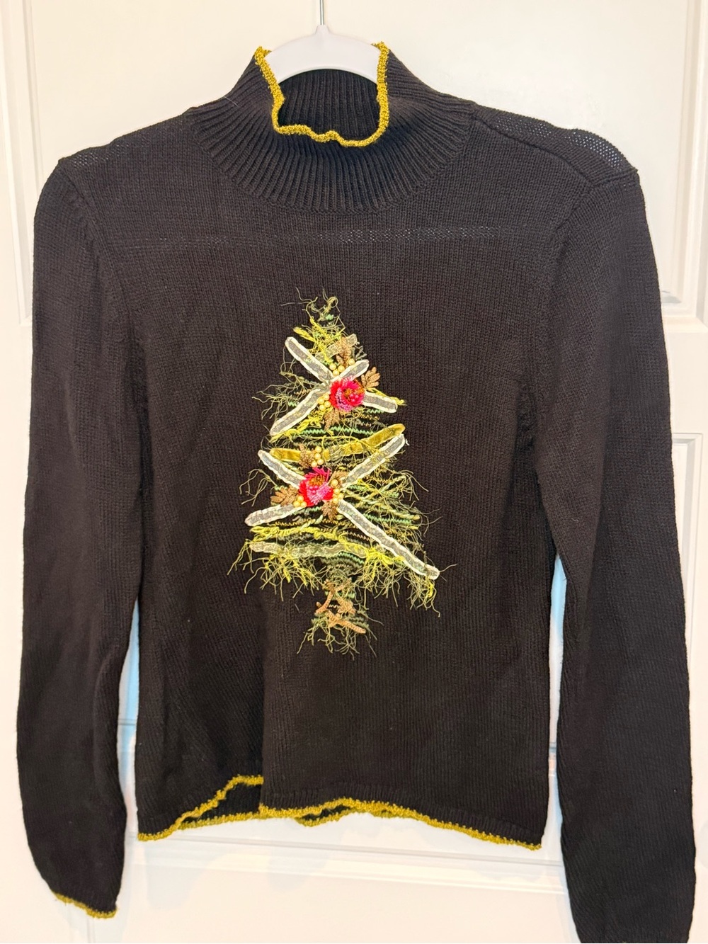 Vintage Talbots Christmas Tree Sweater Mock Neck Artsy Holiday Knit Women's SP